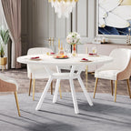 47 Inch Round Dining Table, Modern White Kitchen Table for 6-8 People with Metal Legs for Dining Room