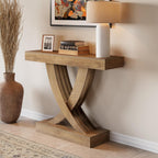 43.3-Inch Narrow Console Table with X-Frame Base, Farmhouse Hallway Table in Brown