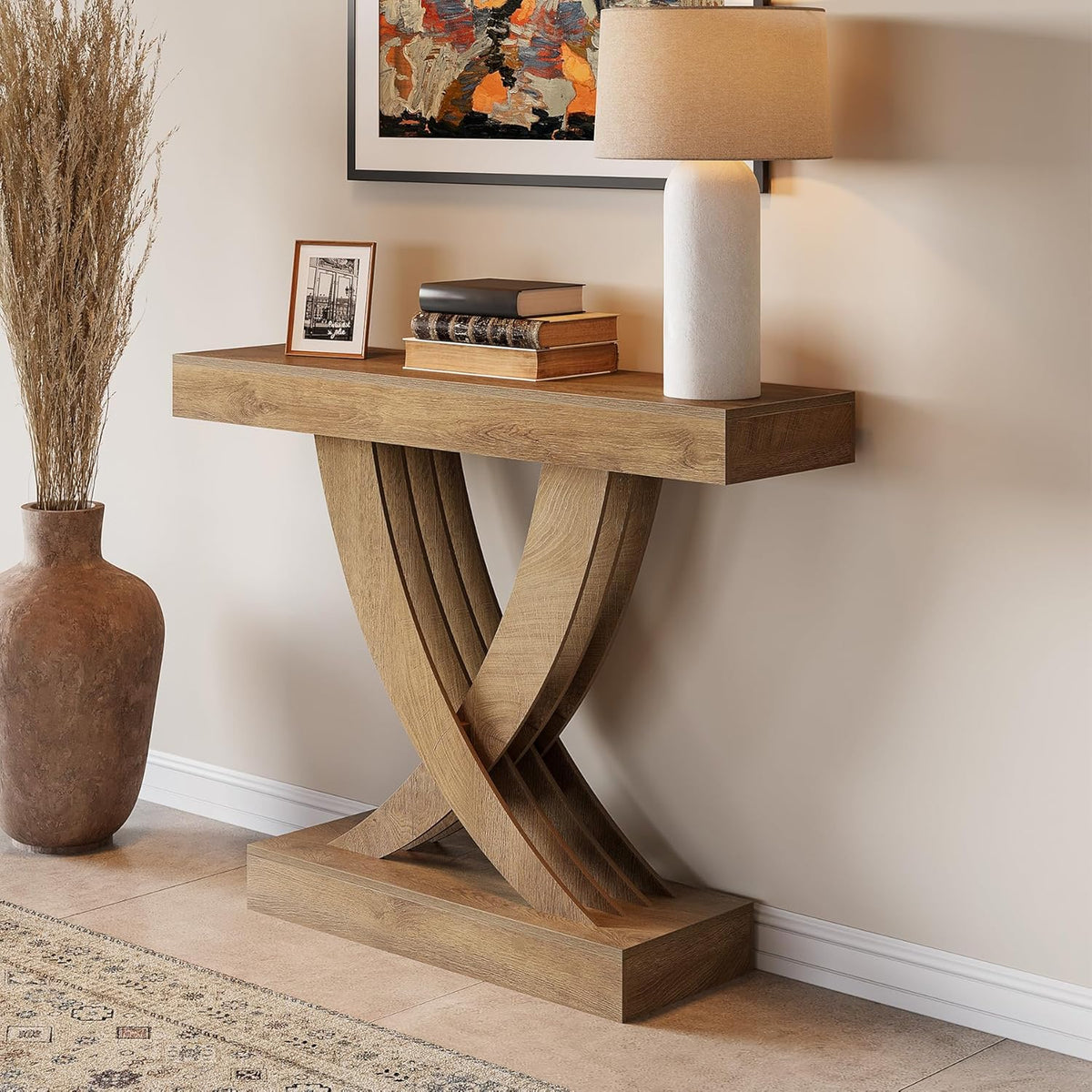 43.3-Inch Narrow Console Table with X-Frame Base, Farmhouse Hallway Table in Brown