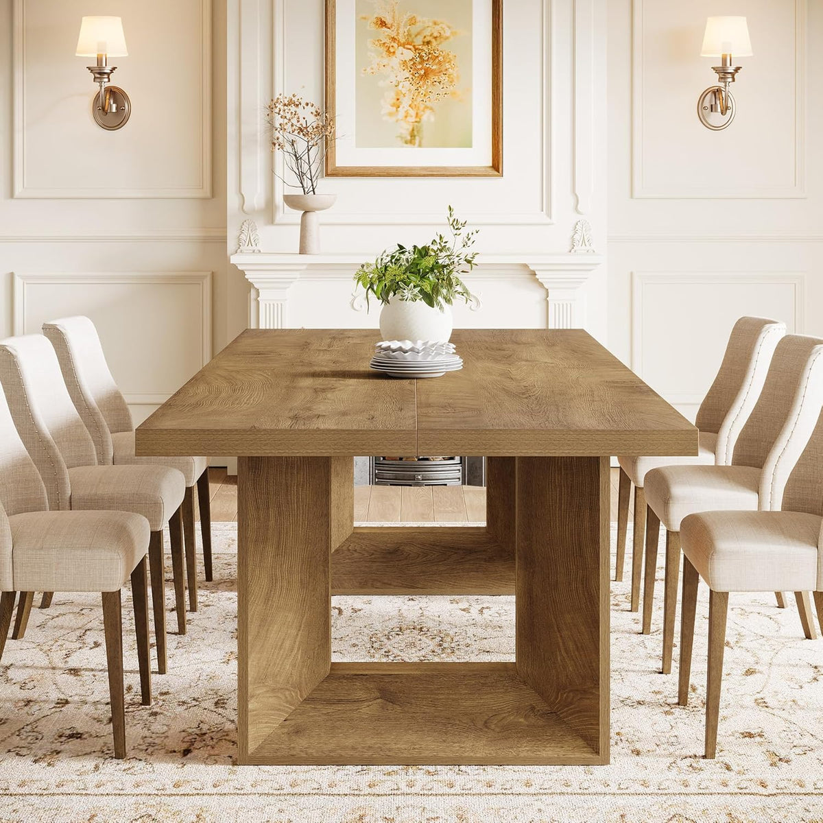 63-Inch Farmhouse Dining Table for 4-6 People, Rectangular Kitchen Table with Heavy Duty Legs for Dining Room