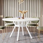 47 Inch Round Dining Table, Modern White Kitchen Table for 6-8 People with Metal Legs for Dining Room