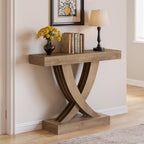 43.3-Inch Narrow Console Table with X-Frame Base, Farmhouse Hallway Table in Brown