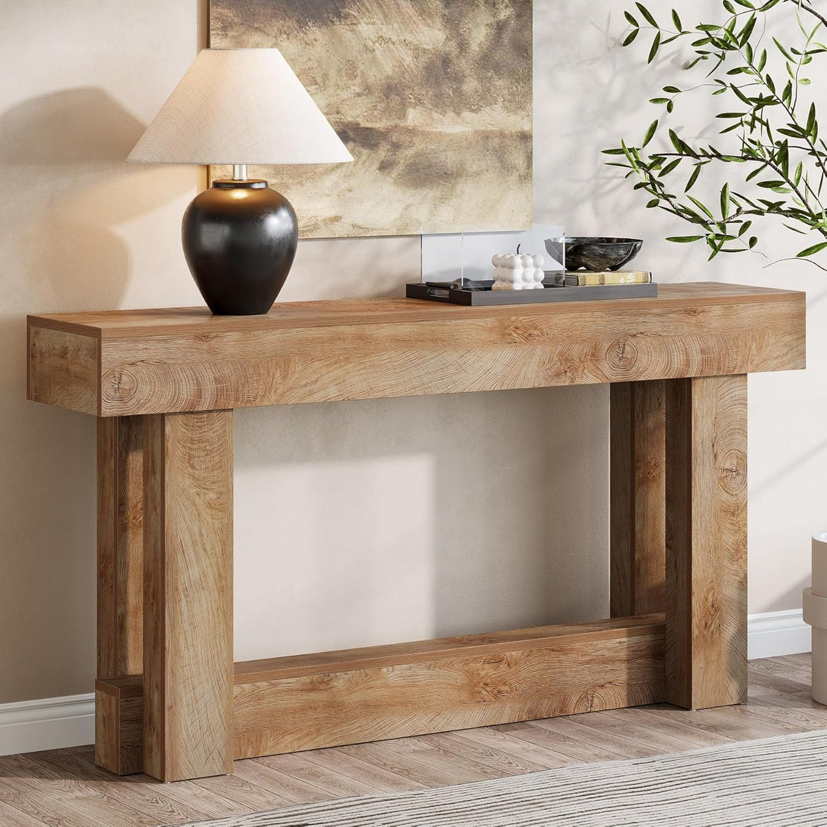 11.81 inch deep slim console table designed for narrow hallways and behind sofas#Colour_Light Oak Brown