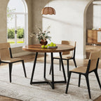 31.5-Inch Round Dining Table for 2, Compact Kitchen Table with Geometric Metal Base#Colour_Rustic Brown