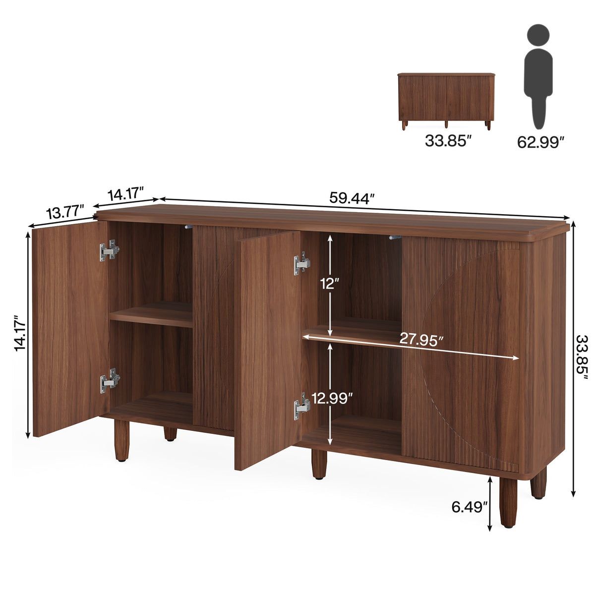 59.4-Inch Modern Buffet Cabinet with Doors and 4-Tier Inner Shelves, Sideboard Storage Cabinet for Living Room Kitchen and Dining Room