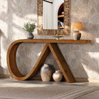 57-Inch Curved Console Table, Solid Wood Sofa Table for Hallway