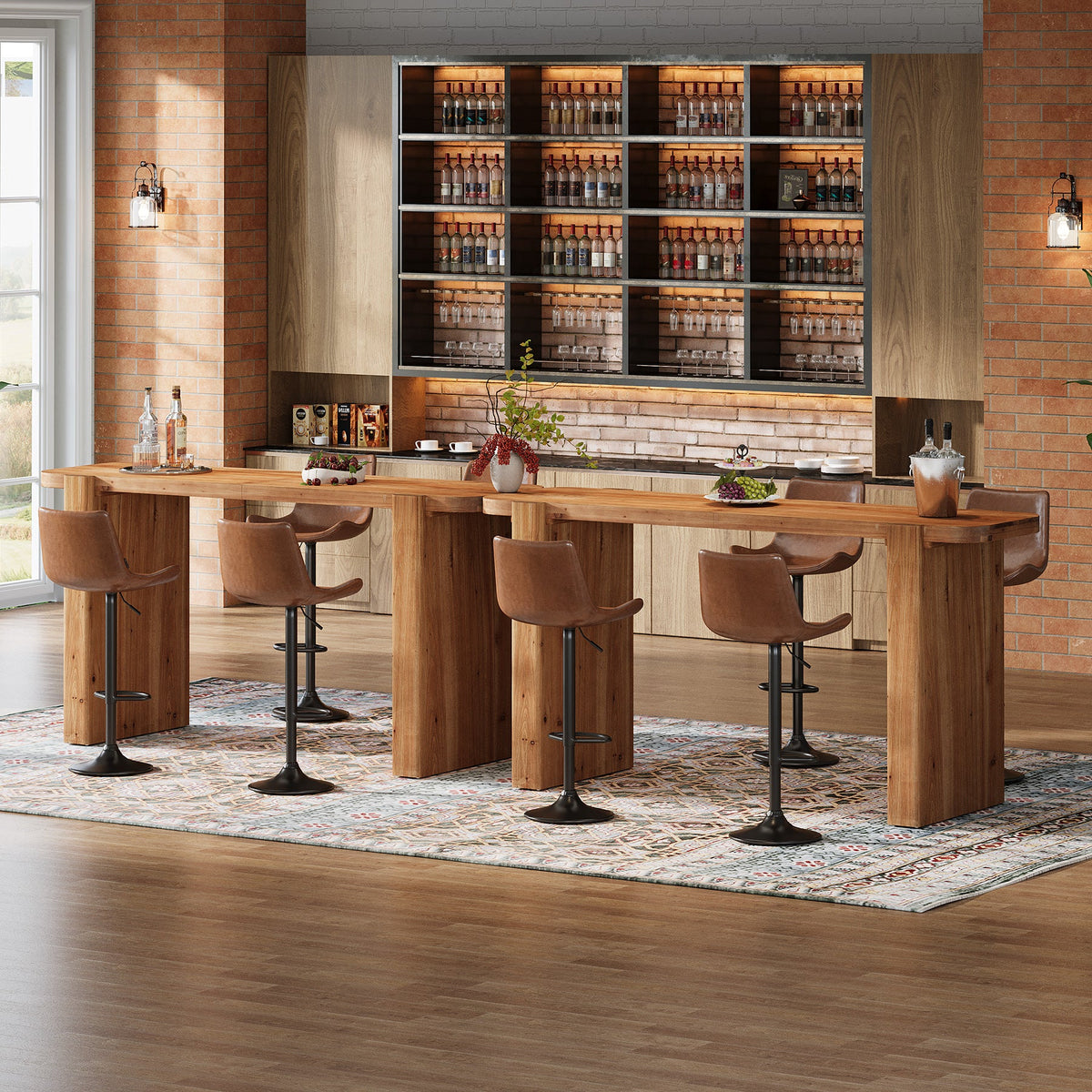 63-Inch Solid Wood Bar Table, Counter Height Pub Table for Kitchen and Dining Room