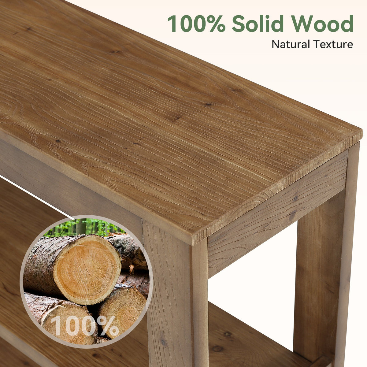 41.3 Inch Solid Wood Console Table with 3-Tier Storage, Farmhouse Hallway Table