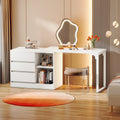 Vanity Desk with 3 Drawers and 2 Shelves, Matte White Makeup Table with Reversible Storage Cabinet for Bedroom