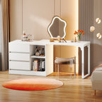 Vanity Desk with 3 Drawers and 2 Shelves, Matte White Makeup Table with Reversible Storage Cabinet for Bedroom