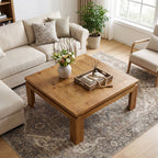 39.4-Inch Solid Wood Coffee Table with Recessed Edge, Square Farmhouse Center Table for Living Room
