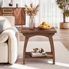 23.62-Inch Solid Wood End Table with Lower Shelf, Farmhouse Side Table for Living Room