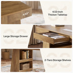 55 Inch Executive Desk with Drawer, Large Office Computer Desk with Storage Shelves for Home Office