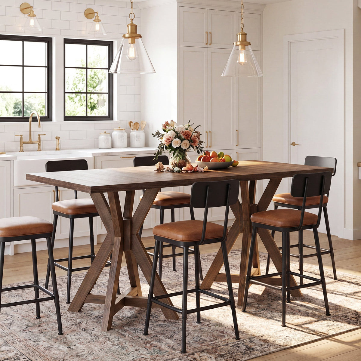 31.5-Inch Solid Wood Dining Table with X-Frame, Farmhouse Kitchen Table for 2-4