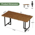 63-Inch Solid Wood Dining Table with Live-Edge Inspired Top and Metal U-Frame, Industrial Kitchen Table for 4-6 People