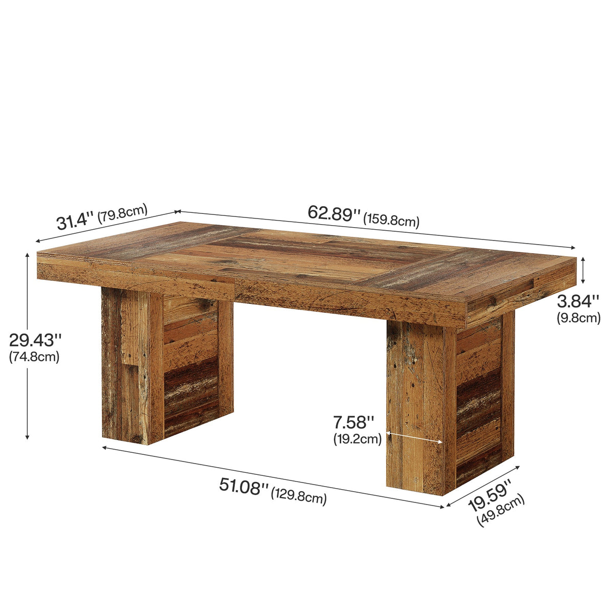 63 Inch Farmhouse Dining Table for 6, Rectangular Wooden Kitchen Table with Heavy Duty Legs for Dining Room