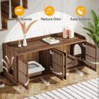 55.1-Inch Extra Large Cat Litter Box Enclosure for 2 Cats with 2 Cabinets and Side Entry, Hidden Wooden Cat Washroom Furniture for Living Room