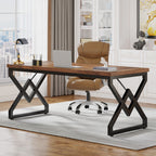 63-Inch Large Office Desk, Industrial Computer Executive Desk with Extra Thick Wood-Look Top and Metal Frame for Home Office
