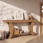 63 Inch Solid Wood Console Table with Shelf, Arched Farmhouse Entryway and Sofa Table