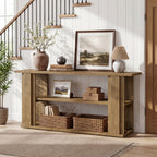 63-Inch Farmhouse Console Table with 3-Tier Storage Shelves and Wide Panel Supports, Narrow Sofa Table for Living Room Hallway and Foyer