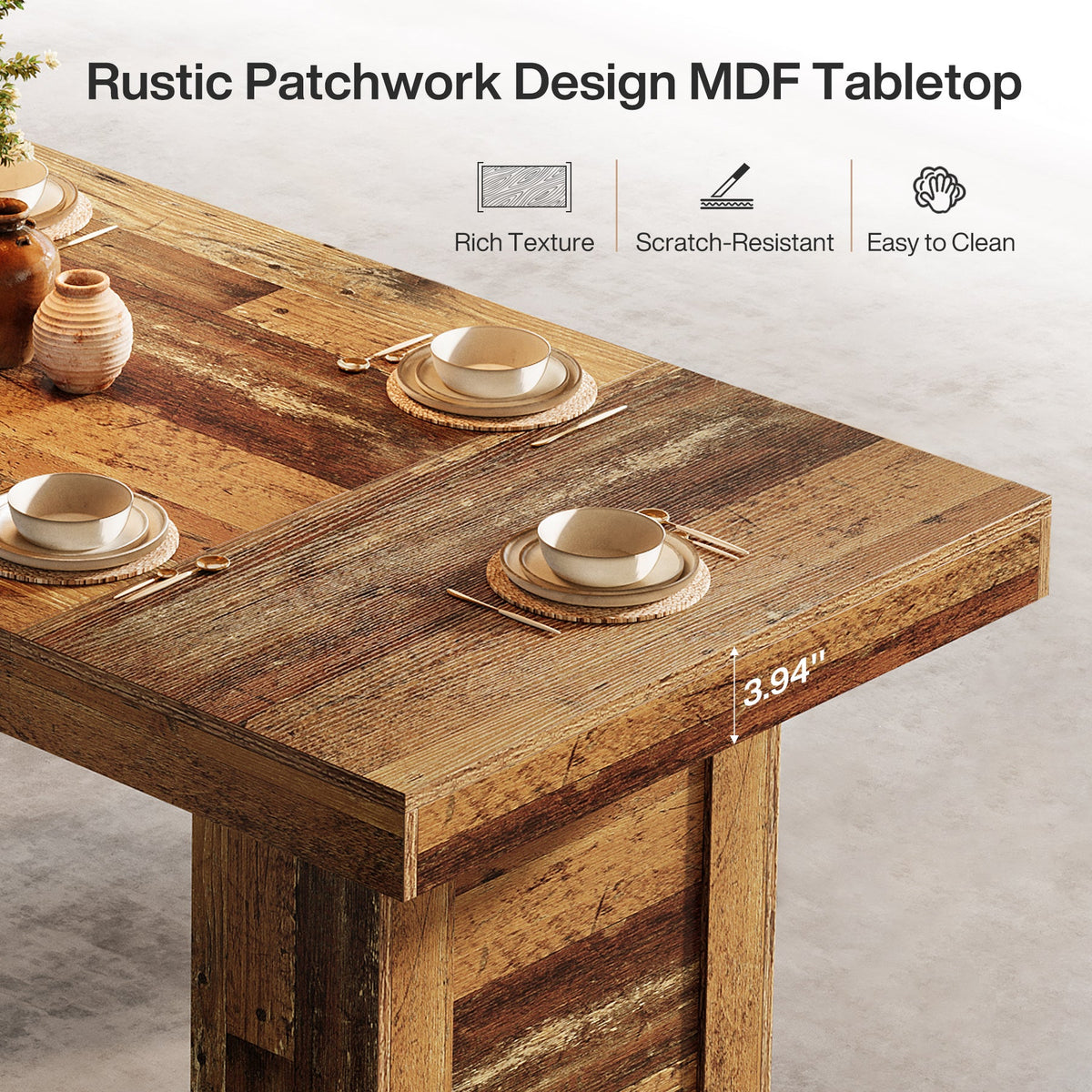 63 Inch Farmhouse Dining Table for 6, Rectangular Wooden Kitchen Table with Heavy Duty Legs for Dining Room