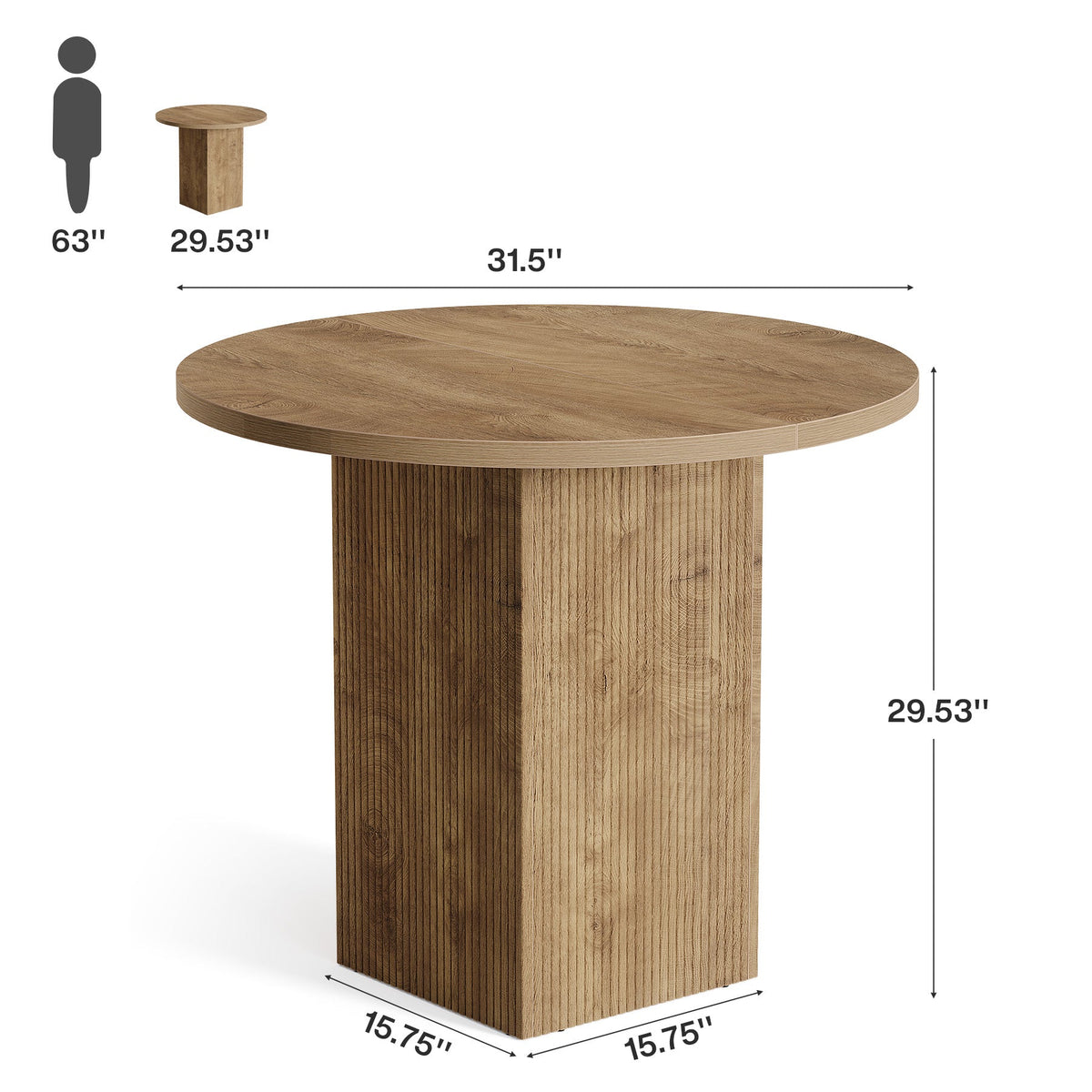 31.5-Inch Round Conference Table with Fluted Pedestal Base, Small Office Meeting Table for Conference Room Study and Home Office