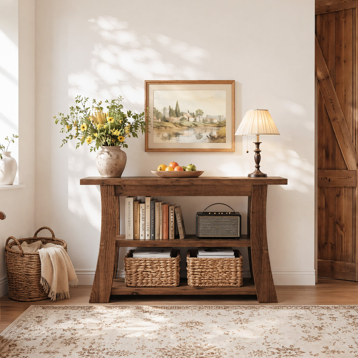 41.3 Inch Solid Wood Console Table with 3-Tier Storage, Farmhouse Hallway Table