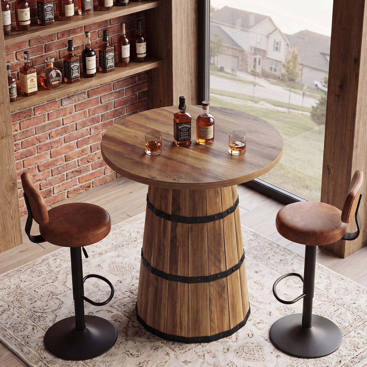 31.5-Inch Round Bar Table with Barrel Base, Farmhouse Pub Table for Kitchen and Home Bar
