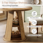 31.5-Inch Round Dining Table for 2-4, Space-Saving Farmhouse Kitchen Table with 2-Tier Storage Shelf for Small Spaces