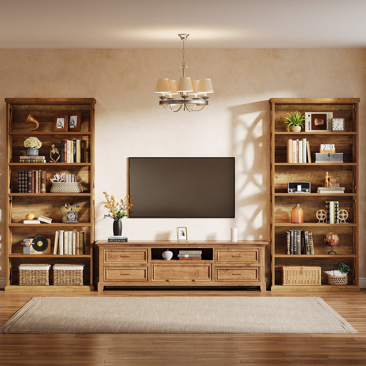 70.8-Inch Tall Bookshelf, 6-Tier Rustic Wooden Bookcase with Anti-Tipping Kit