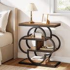 4-Tier Narrow Side Table with Curved Metal Frame and Storage Shelves