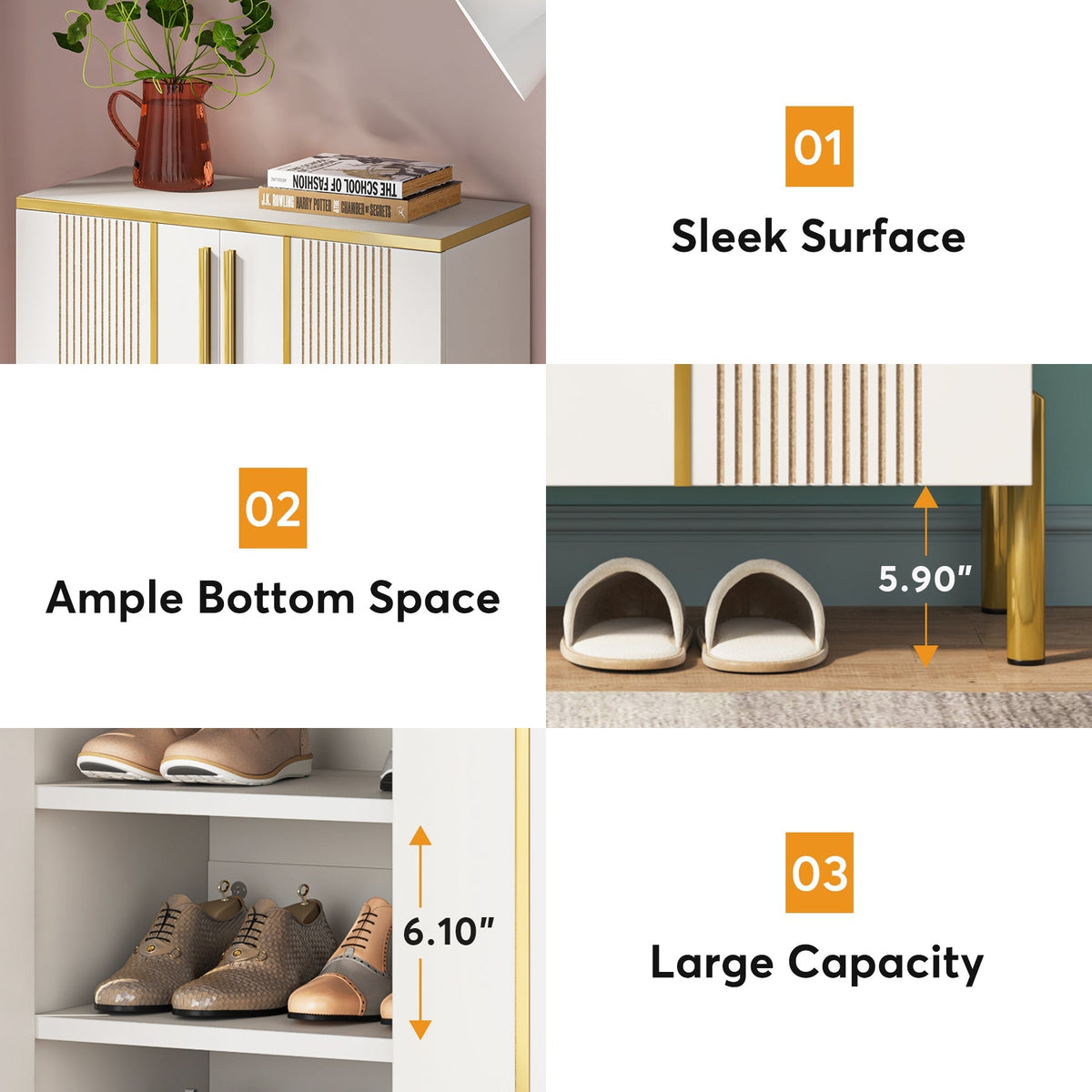 Shoe Cabinet , 6-Tier Shoe Storage Organizer with Adjustable Shelves & Doors