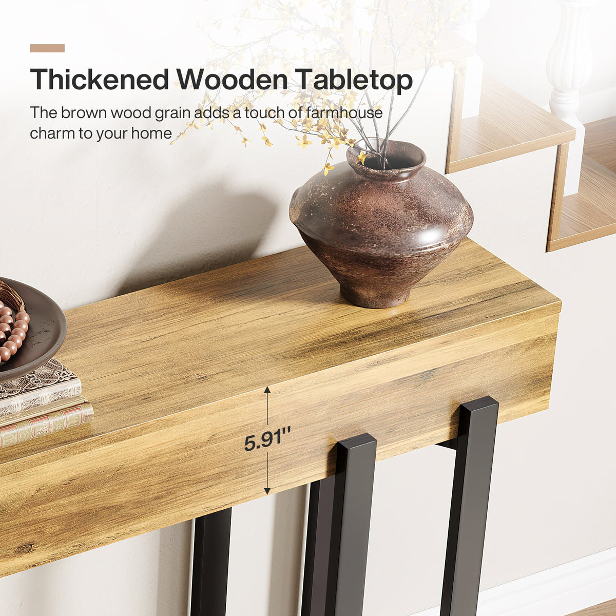 63" Industrial Console Table with Metal Frame, Wooden Sofa Table for Entryway and Living Room