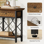 70.86-Inch Extra Long Console Table with 3 Drawers and Storage Shelf, Industrial Narrow Sofa Table for Living Room Entryway and Hallway