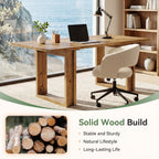 63-Inch Solid Wood Office Desk, Farmhouse Computer Desk for Home Office and Study