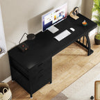 59 Inch Computer Desk with Reversible 3-Drawer Storage, Industrial Desk for Home Office