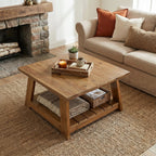 31.5 Inch Solid Wood Square Coffee Table, Farmhouse Centre Table with Storage Shelf