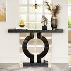 43.1-Inch Mirrored Console Table with O-Shaped Base, Narrow Hallway Table in Black