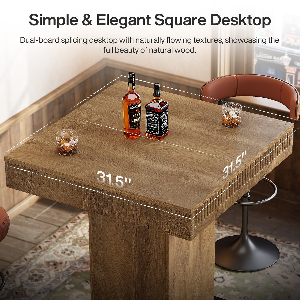 31.5-Inch Square Bar Table with Metal Footrest, Industrial Pub Table for Small Kitchens