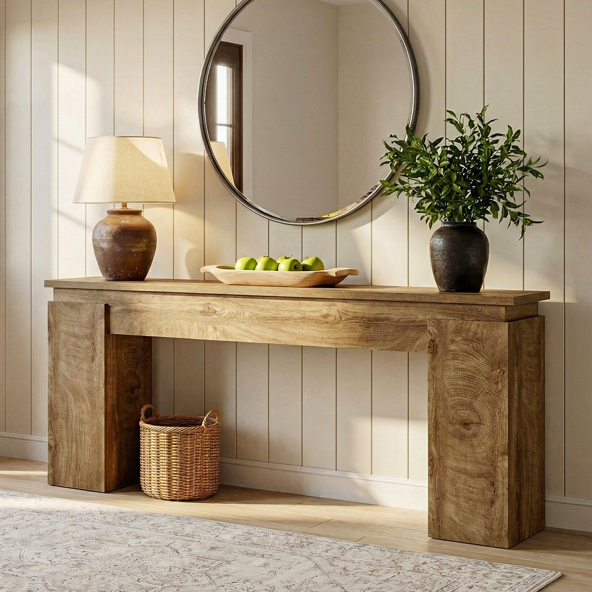 63-Inch Console Table, Farmhouse Sofa Table with Open Storage