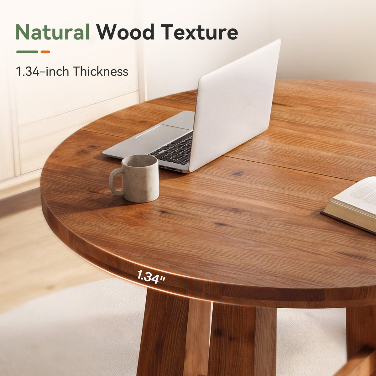 39.4 Inch Solid Wood Round Dining Table with Cross Base, Farmhouse Kitchen Table for 2-4