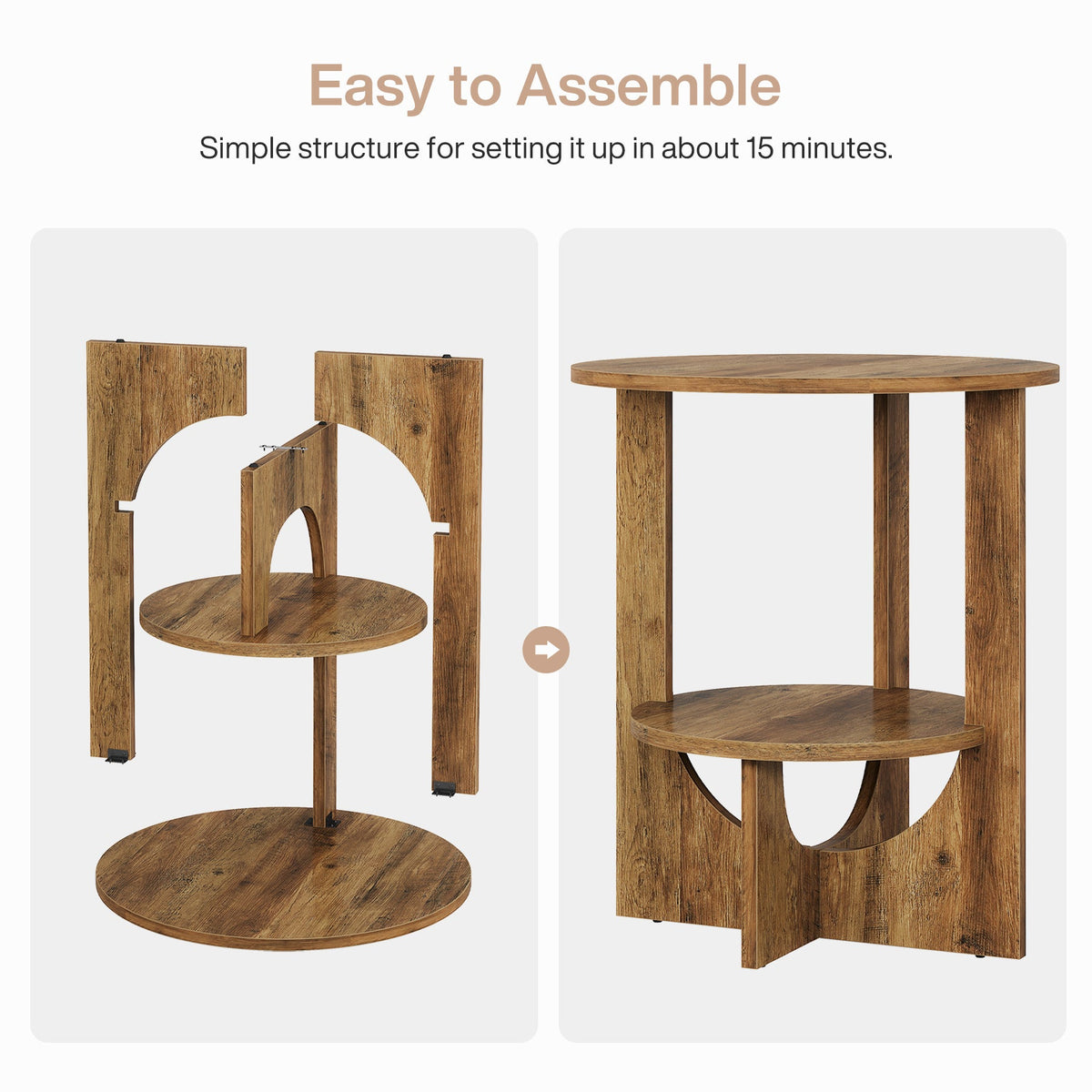 19.68-Inch Round End Table with Storage, 2-Tier Tall Side Table for Living Room and Bedroom