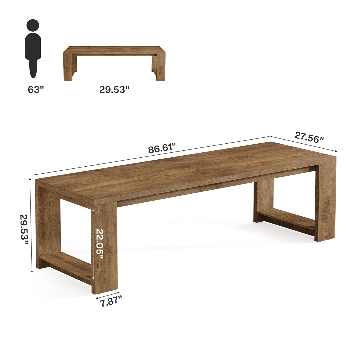 86.6-Inch Dining Table for 6 with Reinforced Base, Long Farmhouse Table for Kitchen