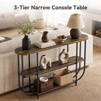 63-Inch 3-Tier Narrow Console Table with Curved Metal Frame, Modern Vintage Entryway Sofa Table for Living Room