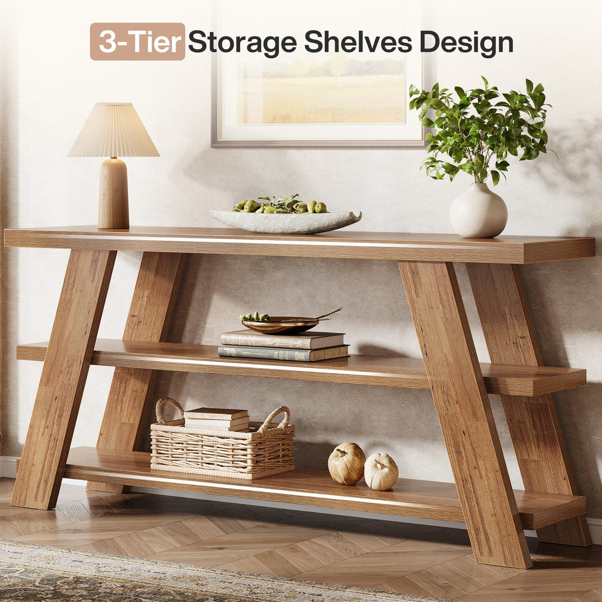 70.9" Farmhouse Console Table, 3-Tier Narrow Sofa Table with Storage