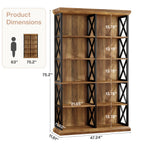 75-Inch Tall Double Wide Bookcase, 6-Tier Industrial Bookshelf with X-Pattern Frame