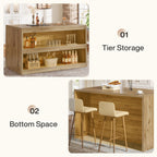 59 Inch Home Bar Table with 2-Tier Shelves, Farmhouse Pub Table for Kitchen and Bistro