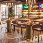 39-Inch Square Bar Table, Wooden Bistro Table with Footrest for Kitchen and Cafe
