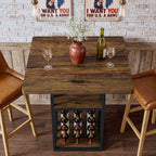 35.43-Inch Square Bistro Pub Table with Wine Rack, Home Bar Table for Kitchen and Living Room