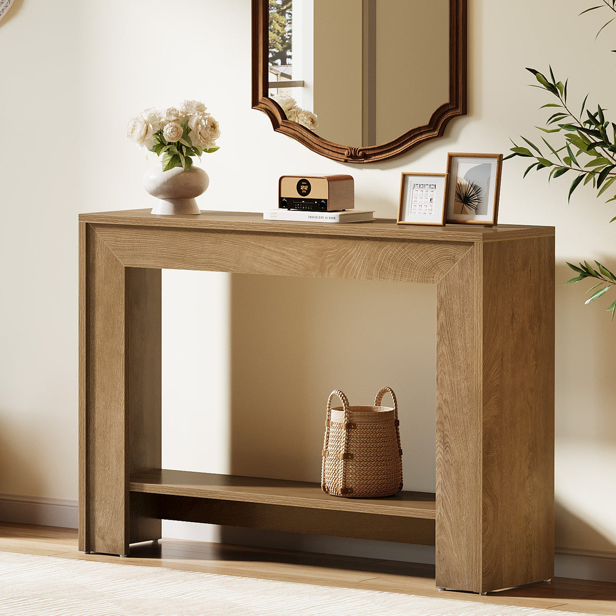 41.3-Inch Farmhouse Console Table with 2-Tier Open Storage, Narrow Entryway Sofa Table for Living Room Hallway and Foyer